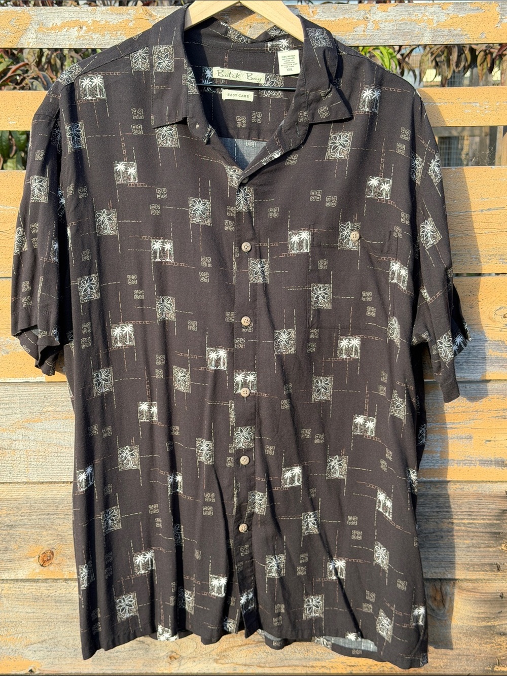 Black Palm-Print Button Down Shirt